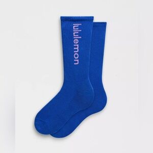 Lululemon NWT Daily Essential Blue Crew Length Socks 1pr Wordmark Size M